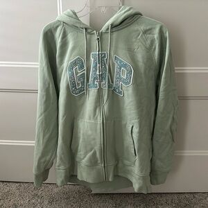 Gap Green Zip Up Floral Hoodie Size XL